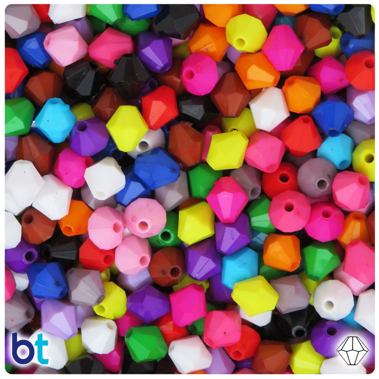 BeadTin Mixed Opaque 8mm Faceted Bicone Plastic Craft Beads (300pcs)